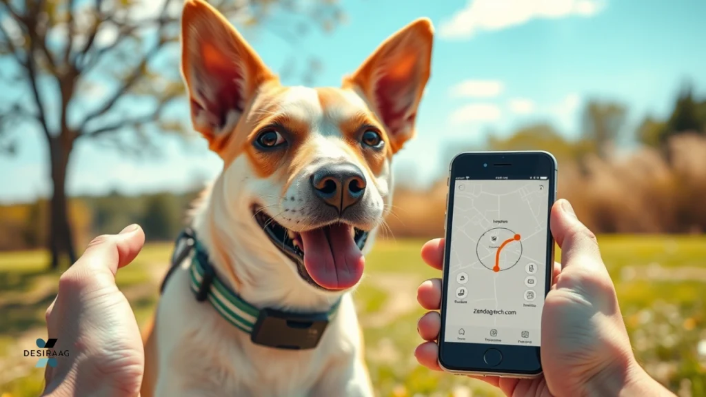happy dog wearing gps collar with zendogtech.com app 