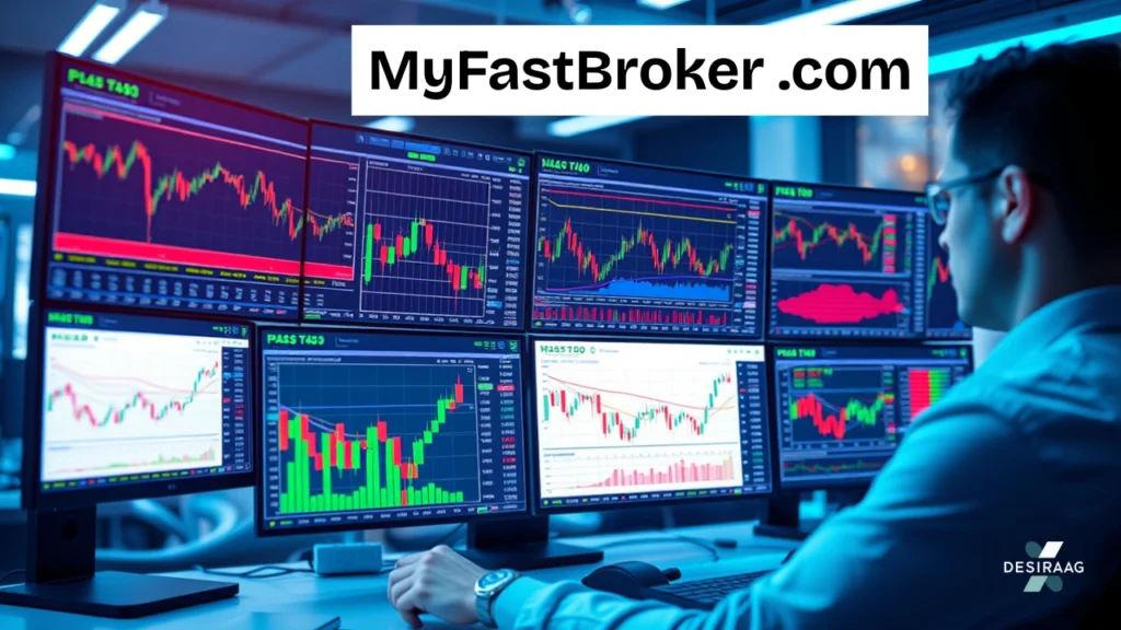 myfastbroker.com dashboard showing live stock, forex, and crypto market data