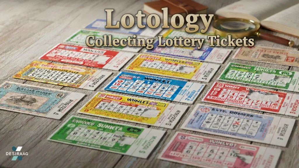 lotology collection of lottery tickets being studied and examined