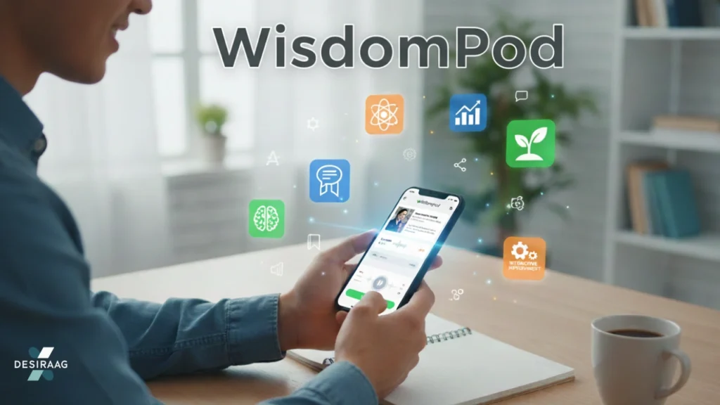 person using wisdompod app for learning and audio lessons